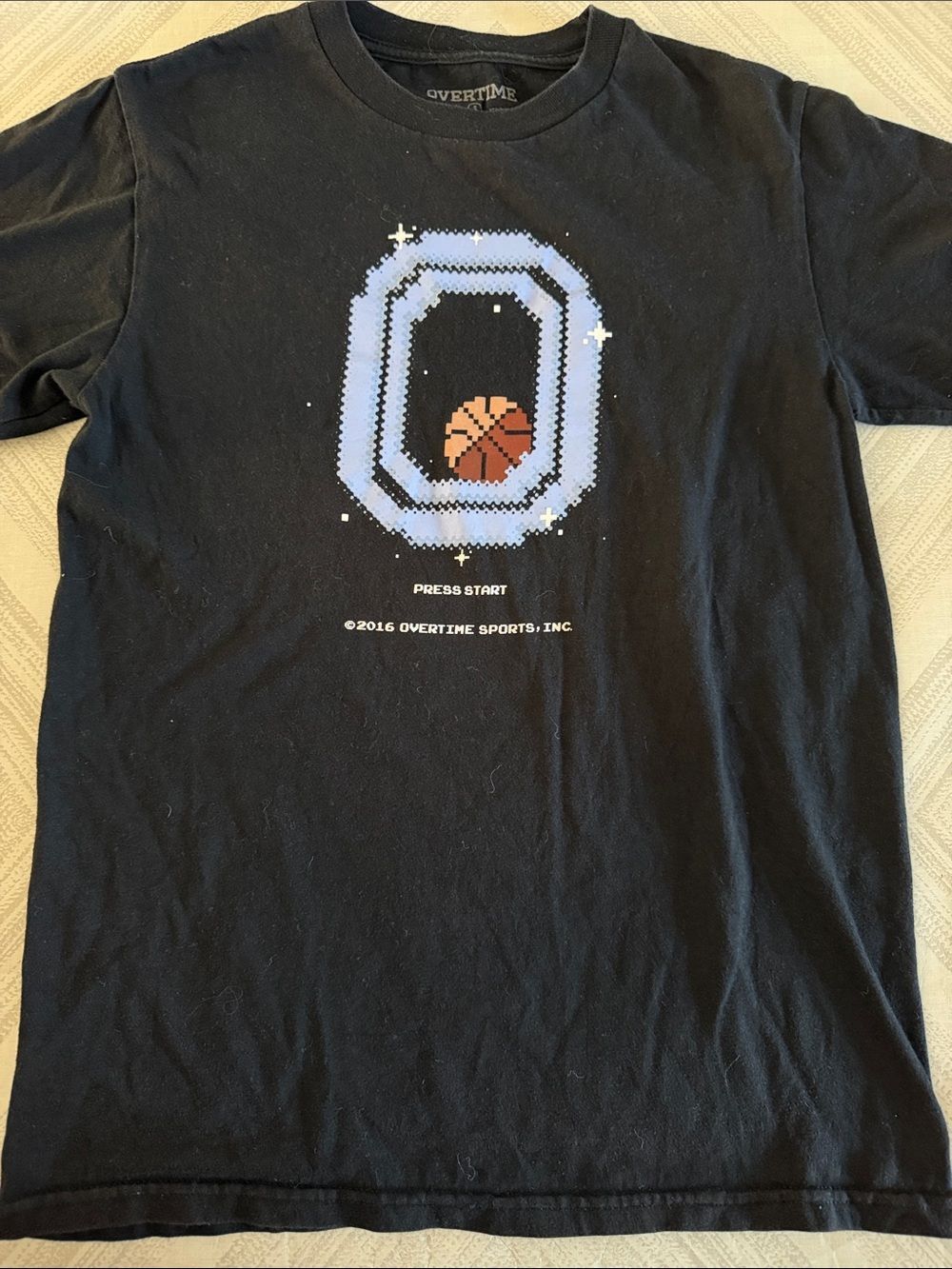 Overtime Pixel Basketball Graphic Tee Men’s Small Black Gamer Style T-Shirt